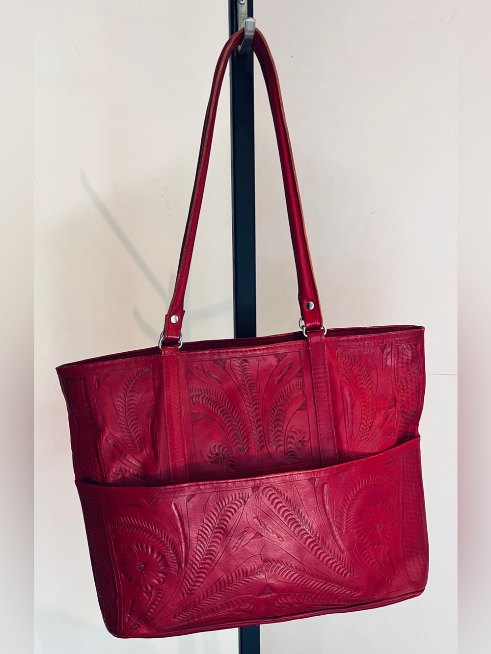 Vintage Hand Tooled Leather Shoulder Tote